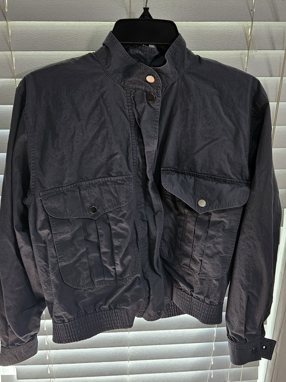 Liz Sport Vintage Utility Bomber Jacket Womens Small Gray Button Neck Full Zip